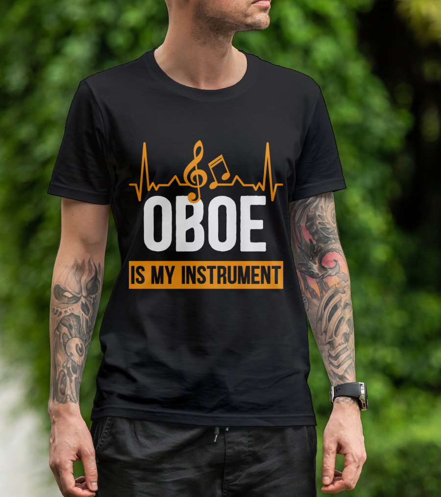 Oboe Is My Instrument Musical Heartbeat With Treble Clef And Note T-Shirt