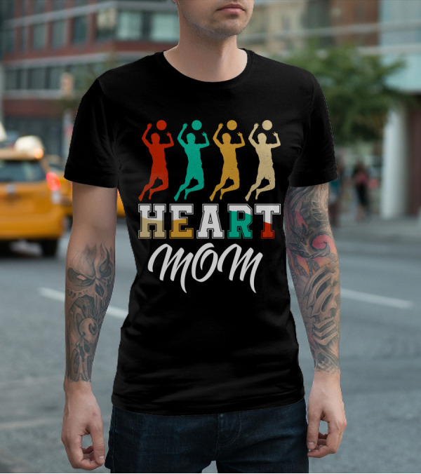 Volleyball Heart Mom Retro Silhouette Players T-Shirt