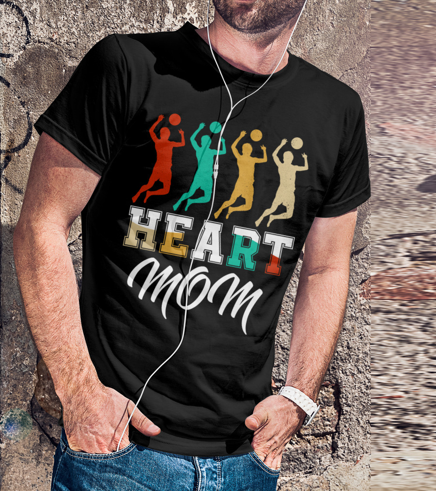 Volleyball Heart Mom Retro Silhouette Players T-Shirt