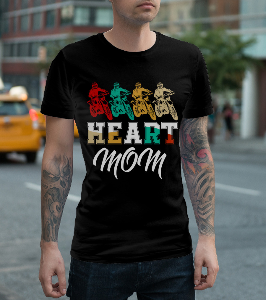 Heart Mom Dirt Bike Racing T-Shirt