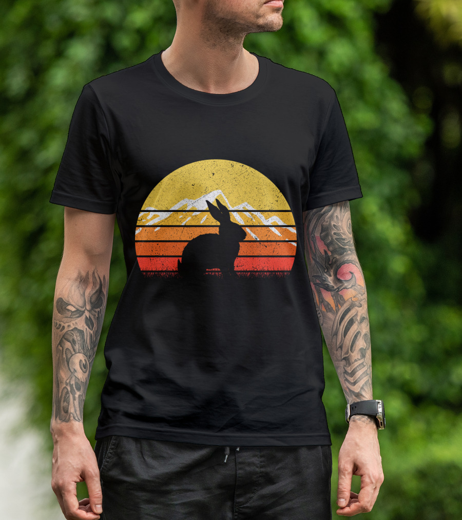 Retro Sunset Vintage Rabbit Silhouette With Mountains T-Shirt
