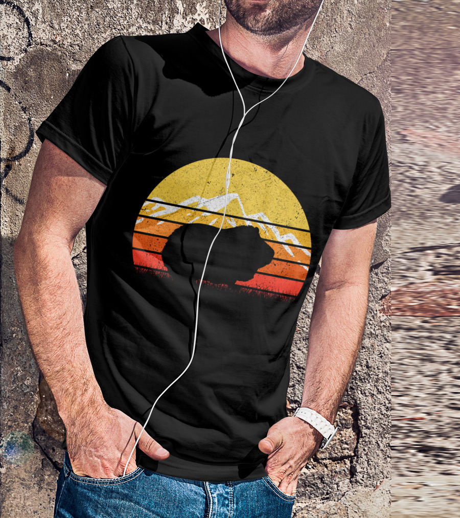 Retro Vintage Guinea Pig Silhouette With Mountain Sunset T-Shirt