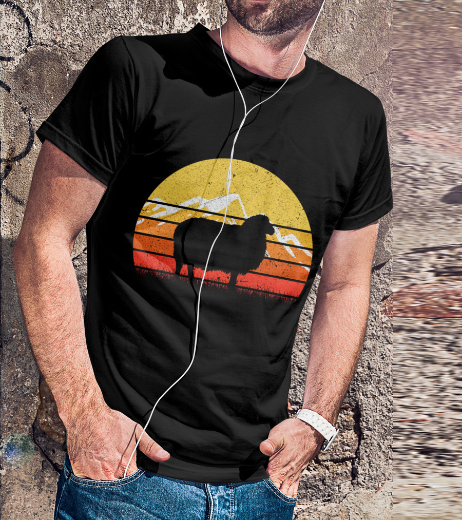 Retro Vintage Sheep Sunset With Mountains T-Shirt