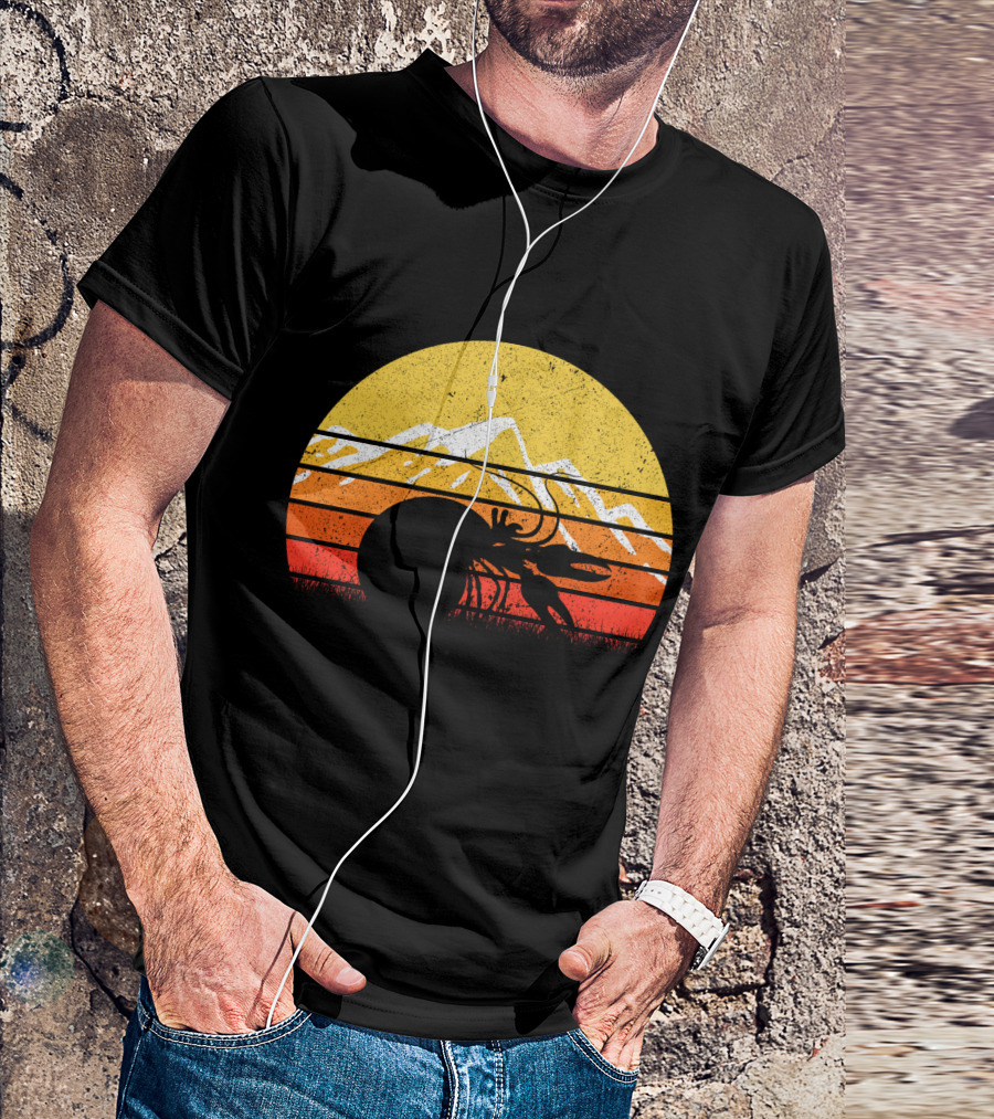 Retro Vintage Hermit Crab Sunset Silhouette Mountains T-Shirt
