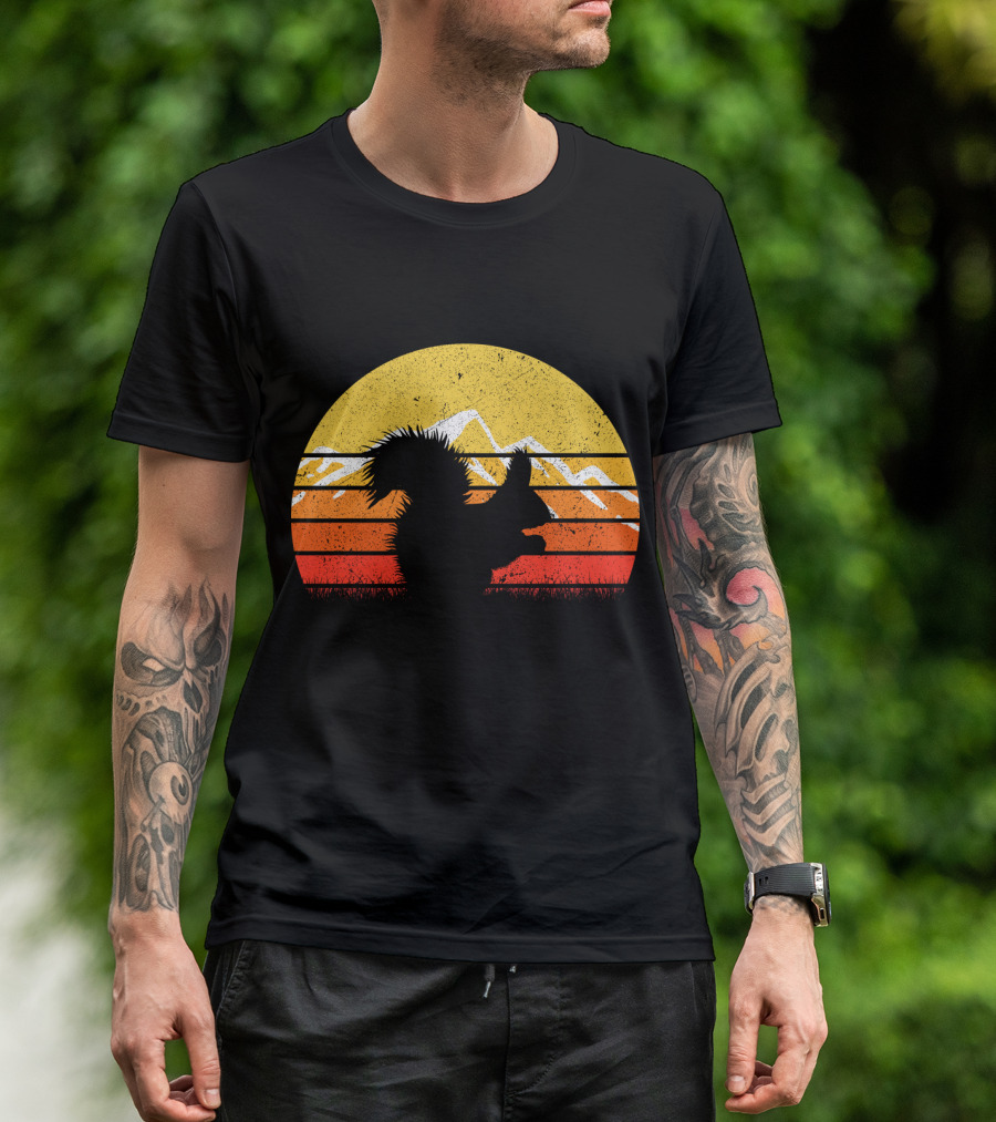 Retro Vintage Squirrel Sunset Silhouette With Mountains T-Shirt