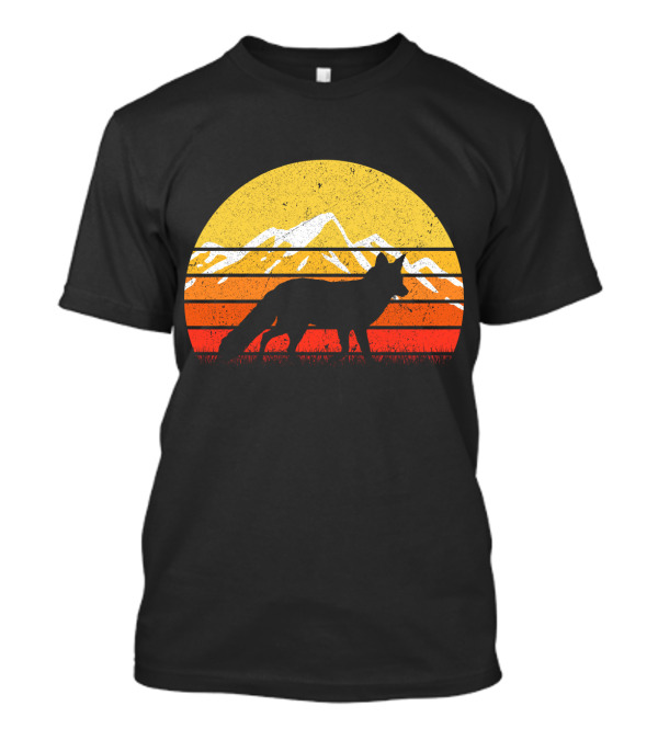 Retro Vintage Fox Silhouette With Mountains And Sunset Stripes T-Shirt
