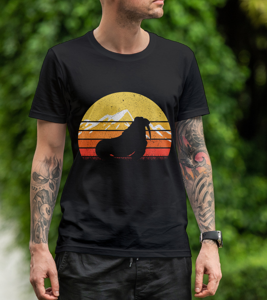 Retro Vintage Walrus Sunset Mountains T-Shirt