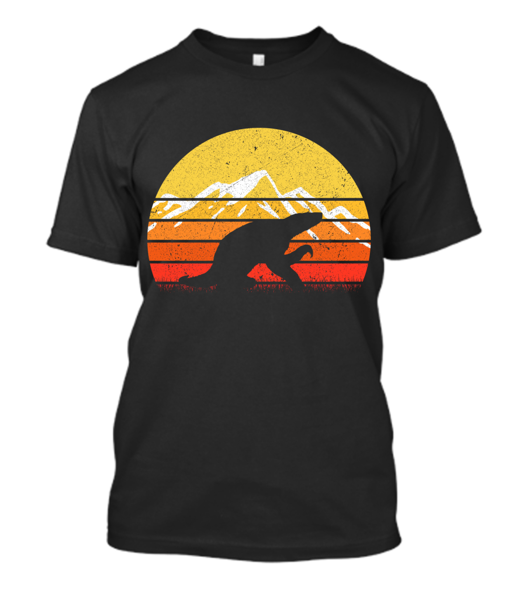 Retro Vintage Sloth Silhouette Sunset Mountain Scene T-Shirt