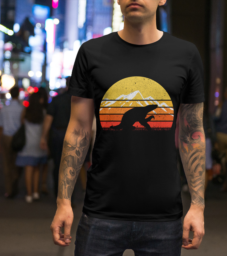 Retro Vintage Sloth Silhouette Sunset Mountain Scene T-Shirt