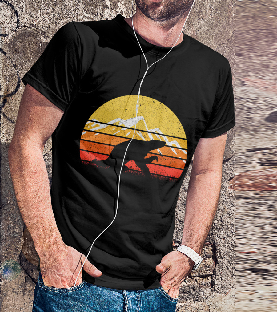 Retro Vintage Sloth Silhouette Sunset Mountain Scene T-Shirt