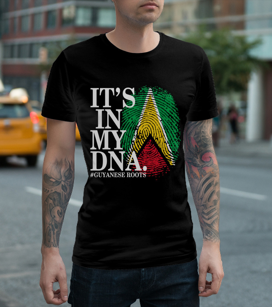 IT'S IN MY DNA Guyanese Roots Guyana Flag Fingerprint T-Shirt