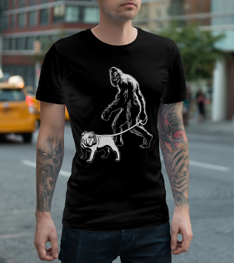 Bigfoot Walking Bulldog T-Shirt