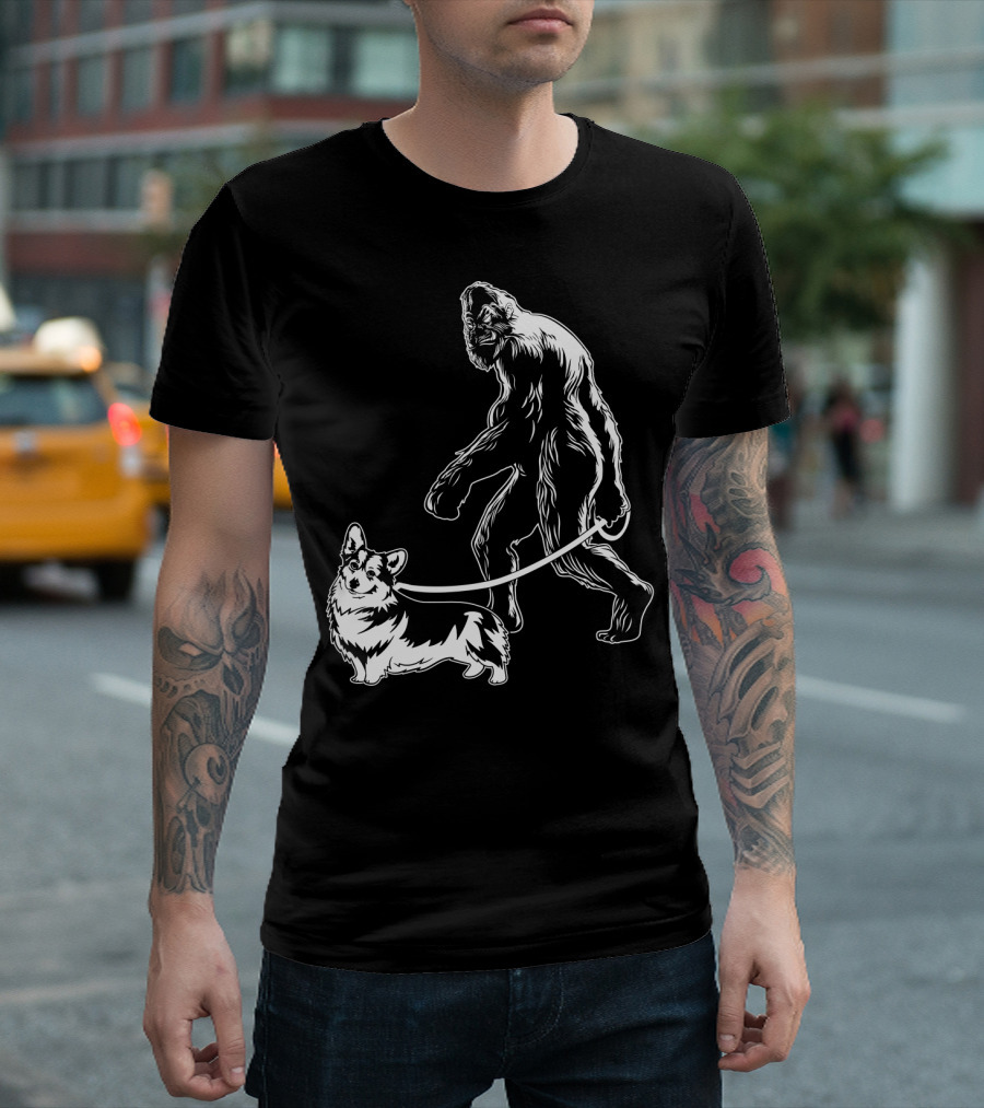 Bigfoot Walking Corgi Dog T-Shirt