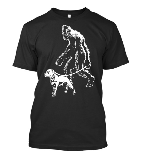 Bigfoot Walking Pitbull T-Shirt