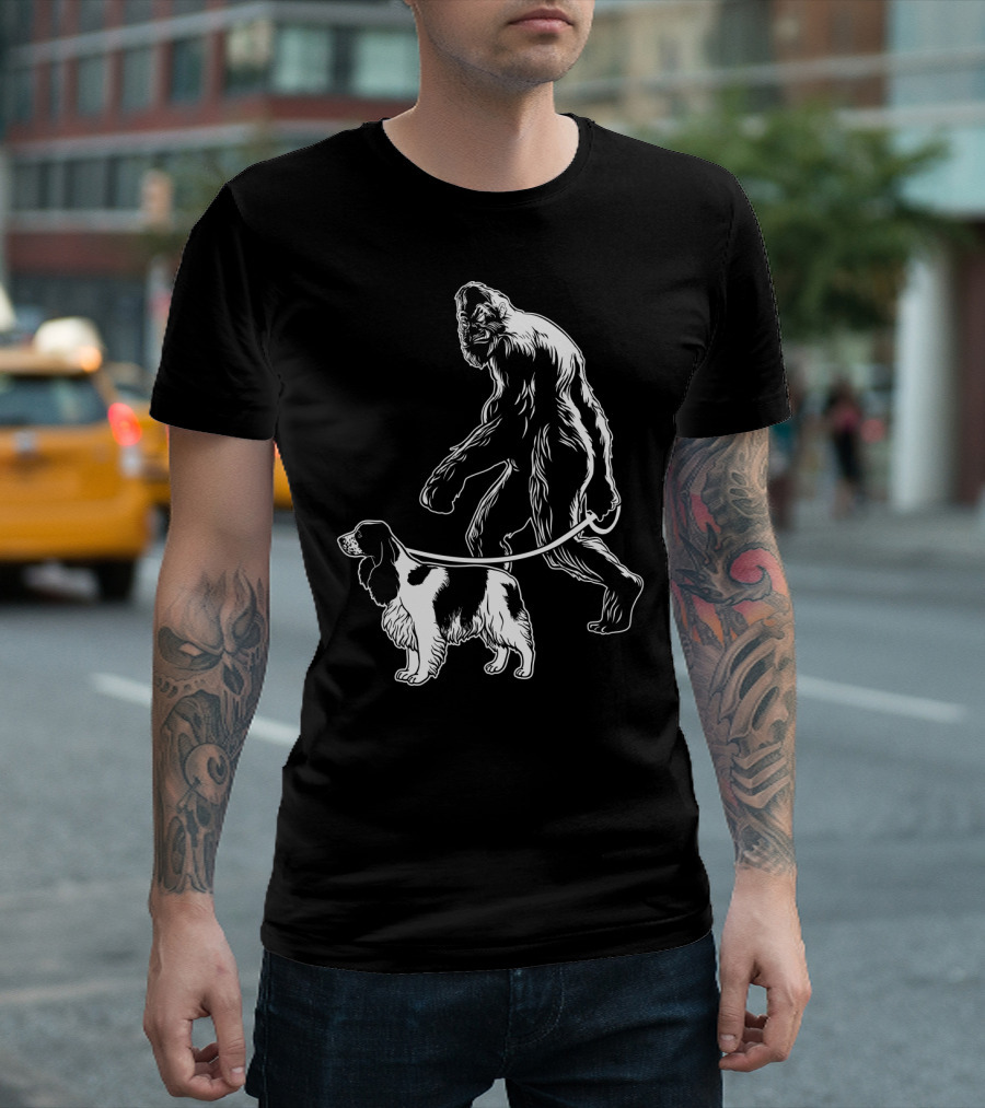 Bigfoot Walking Cocker Spaniel Dog T-Shirt