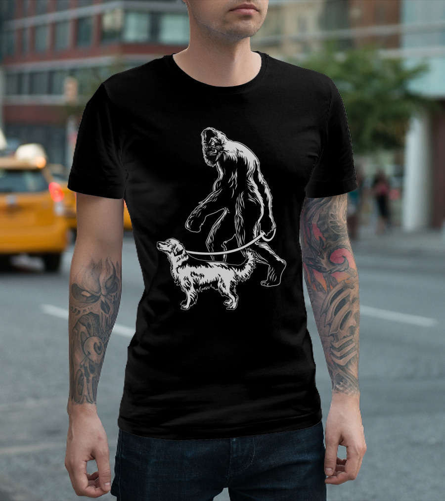 Bigfoot Walking Golden Retriever Dog T-Shirt