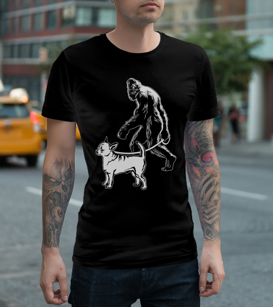 Bigfoot Walking Chihuahua Dog T-Shirt