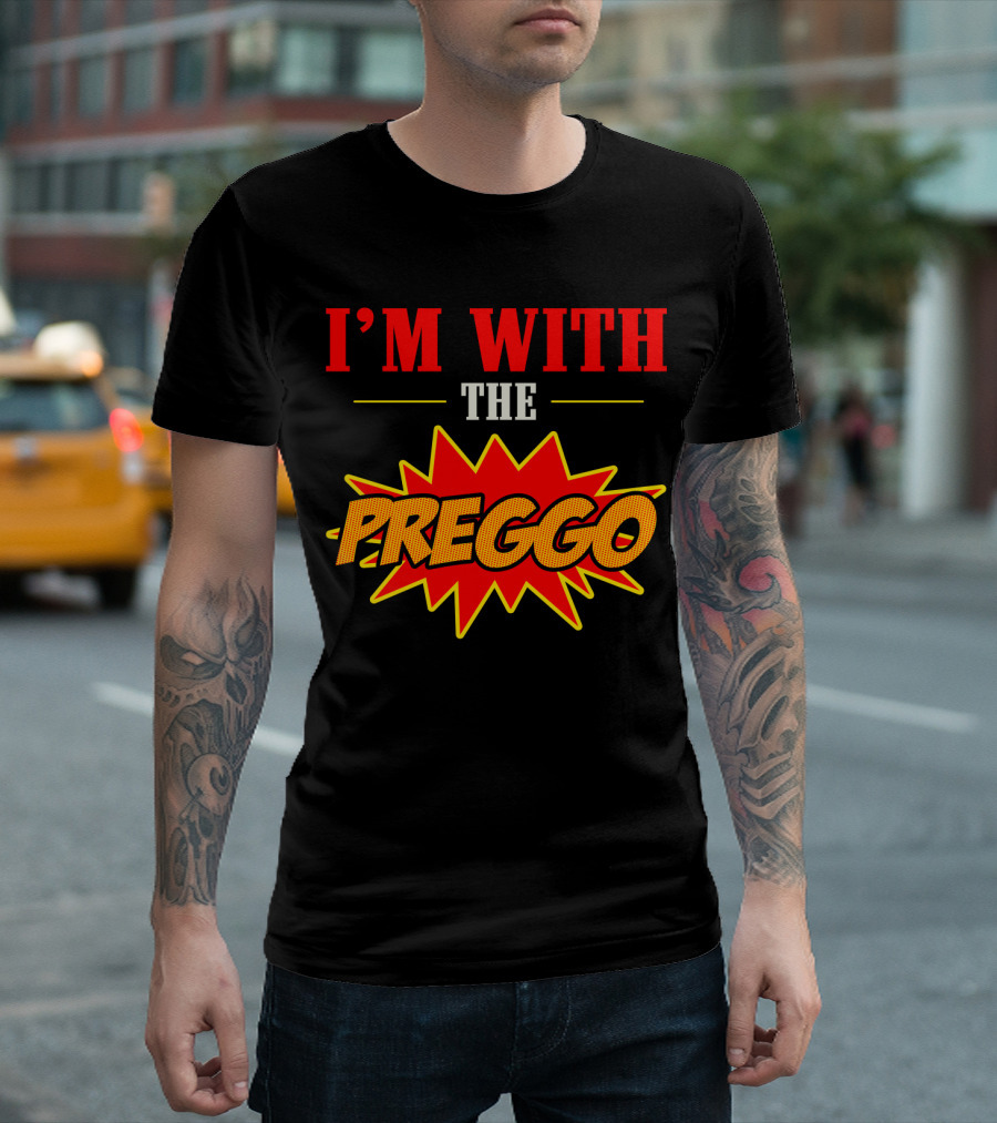 I'm With The Preggo Comic Style Burst T-Shirt
