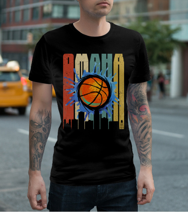 Omaha Basketball Skyline Vintage Splatter T-Shirt