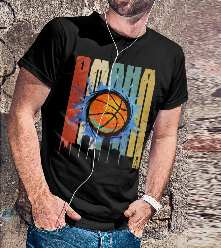 Omaha Basketball Skyline Vintage Splatter T-Shirt