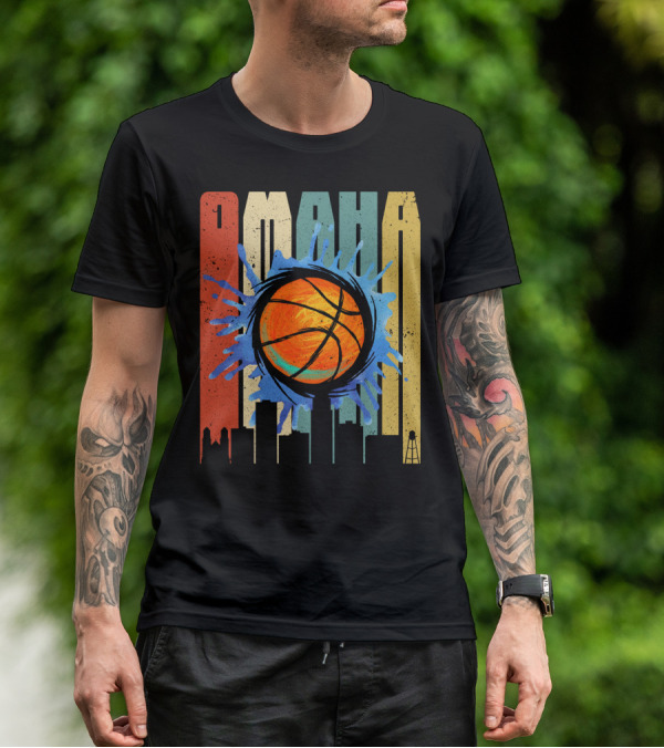 Omaha Basketball Skyline Vintage Splatter T-Shirt