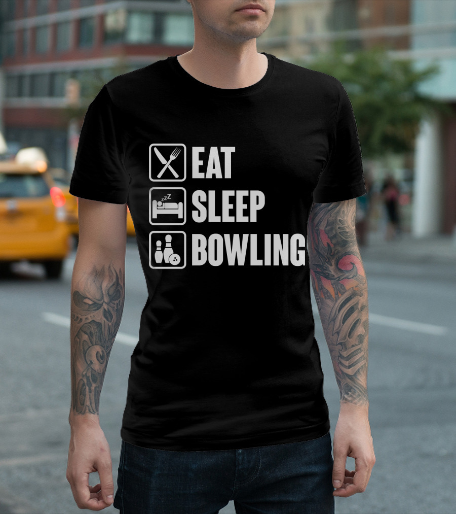 Eat Sleep Bowling Icons Fork Bed Pins Ball T-Shirt
