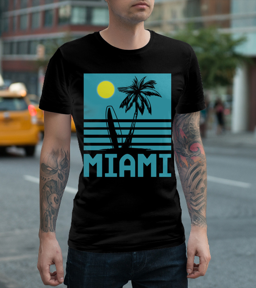 Miami Surf Palm Sunset Retro T-Shirt