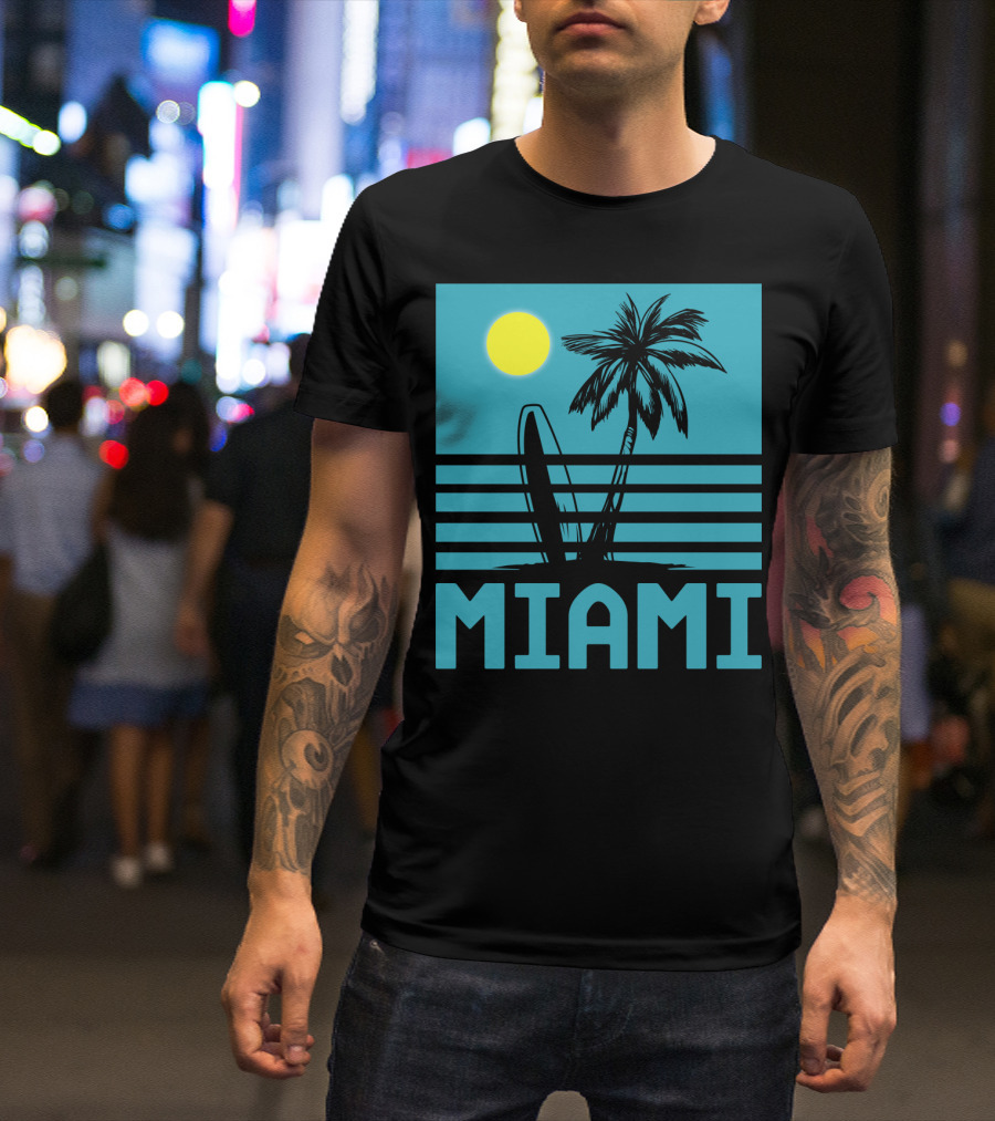 Miami Surf Palm Sunset Retro T-Shirt