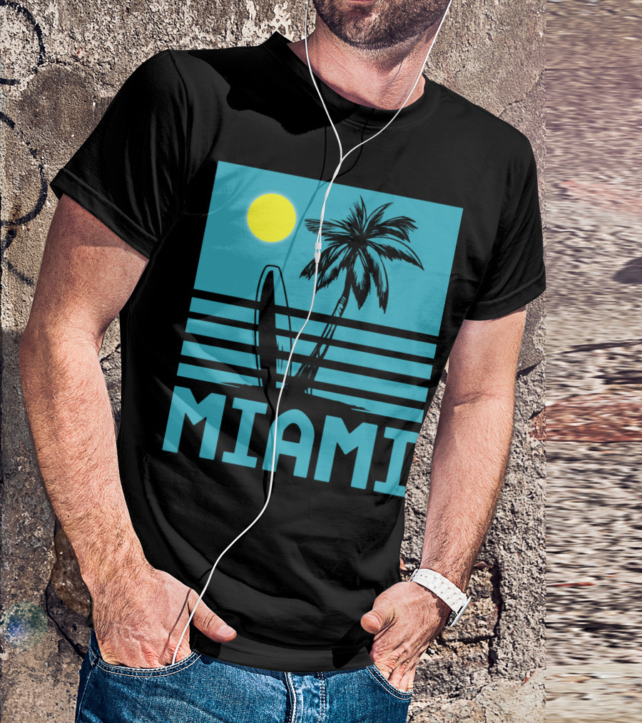 Miami Surf Palm Sunset Retro T-Shirt