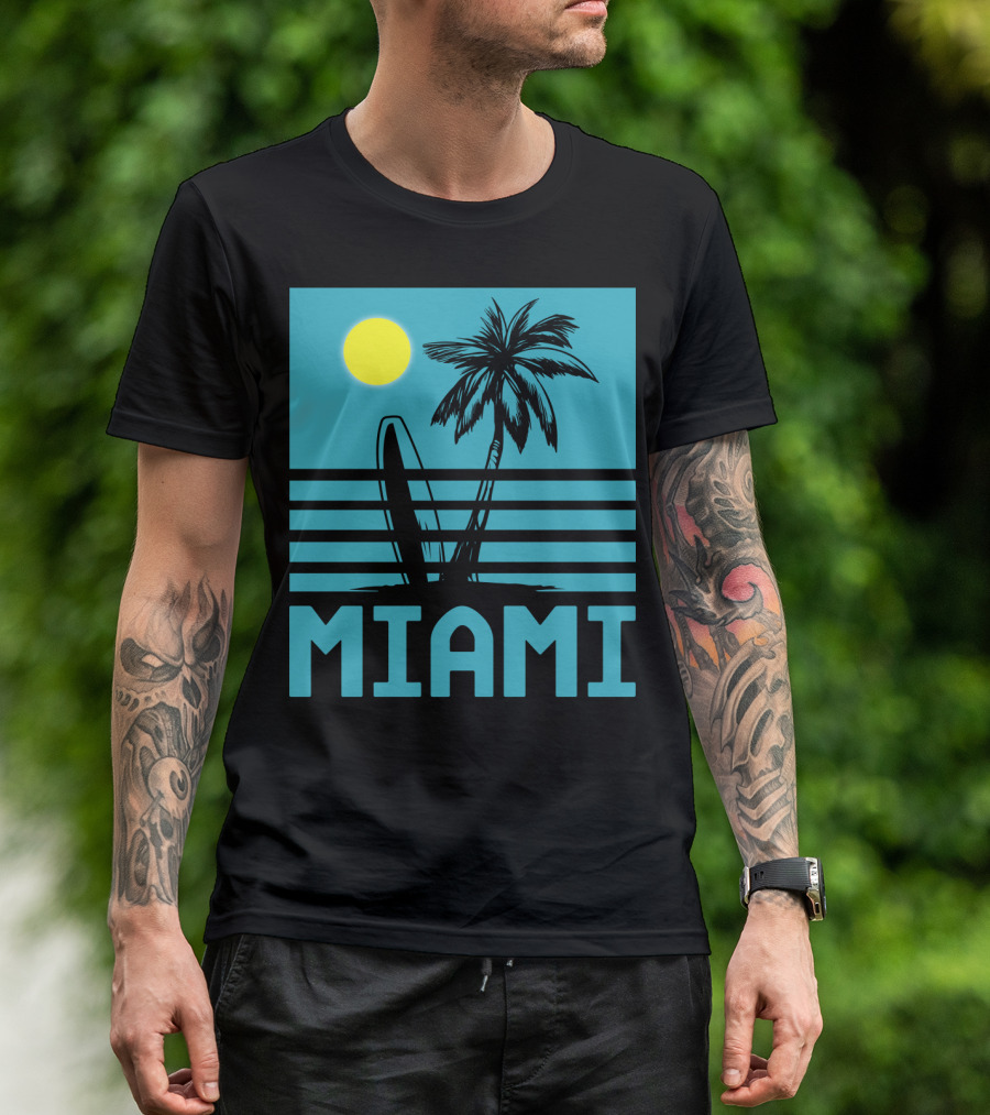 Miami Surf Palm Sunset Retro T-Shirt