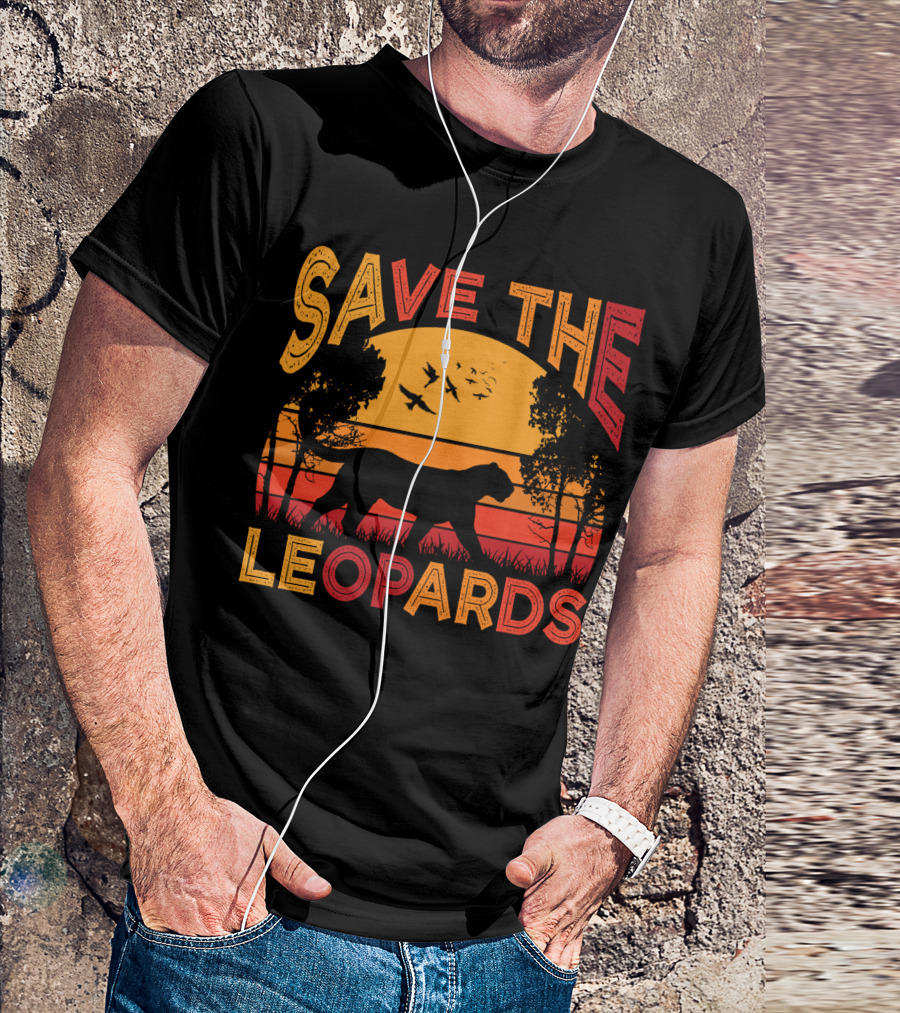 SAVE THE LEOPARDS Sunset Silhouette With Birds And Trees T-Shirt