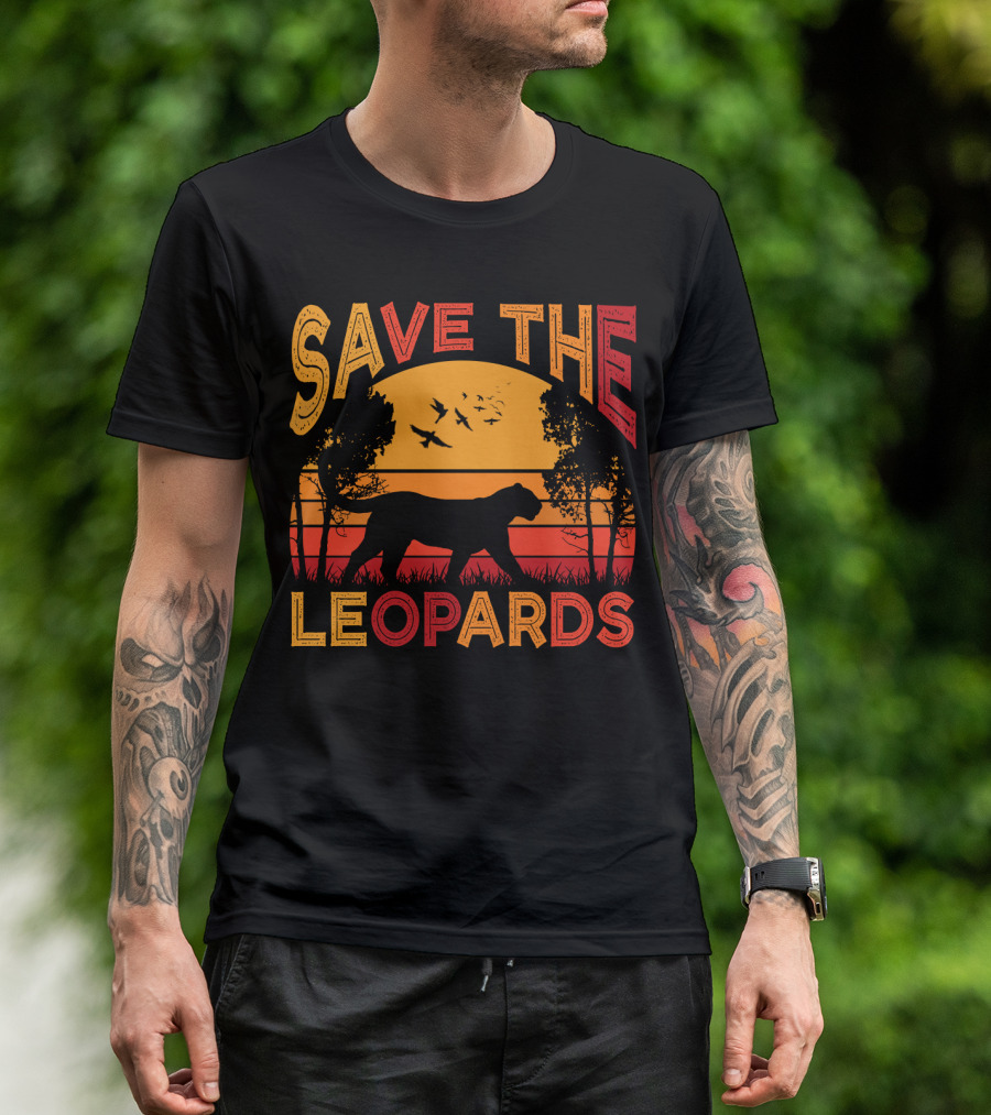 SAVE THE LEOPARDS Sunset Silhouette With Birds And Trees T-Shirt