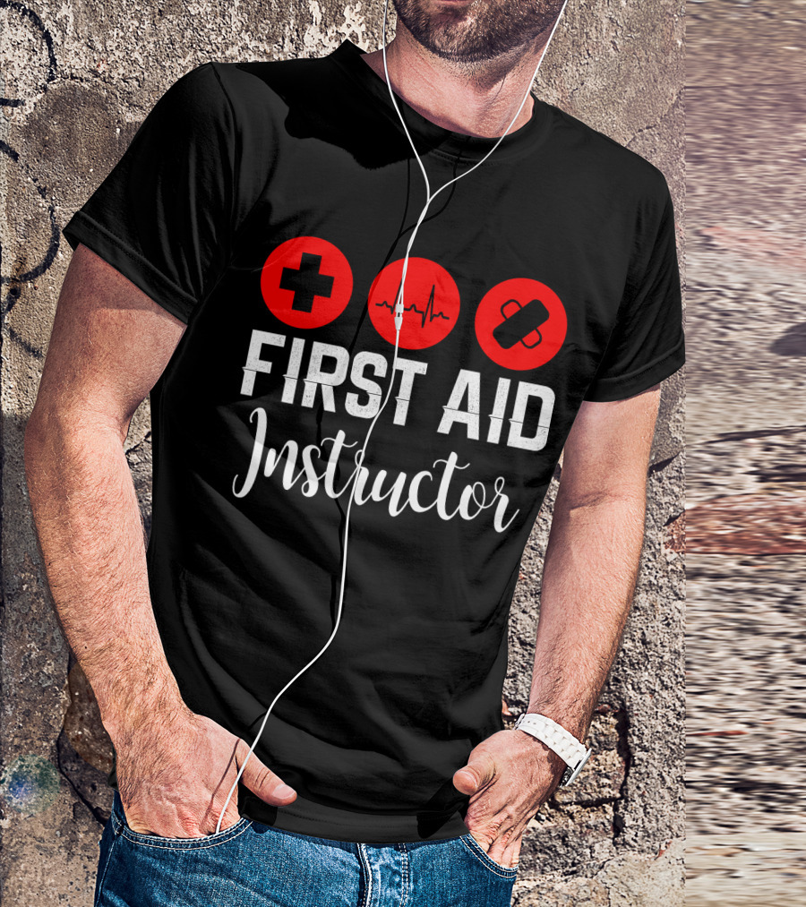 First Aid Instructor Cross Heartbeat Bandage Red Icons T-Shirt