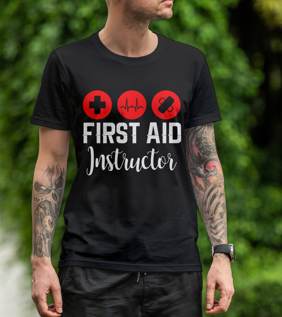 First Aid Instructor Cross Heartbeat Bandage Red Icons T-Shirt