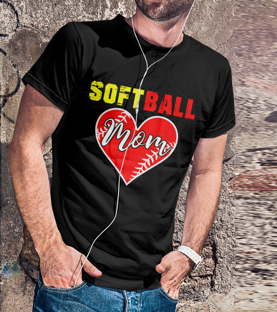 Softball Mom Heart Softball Fans T-Shirt