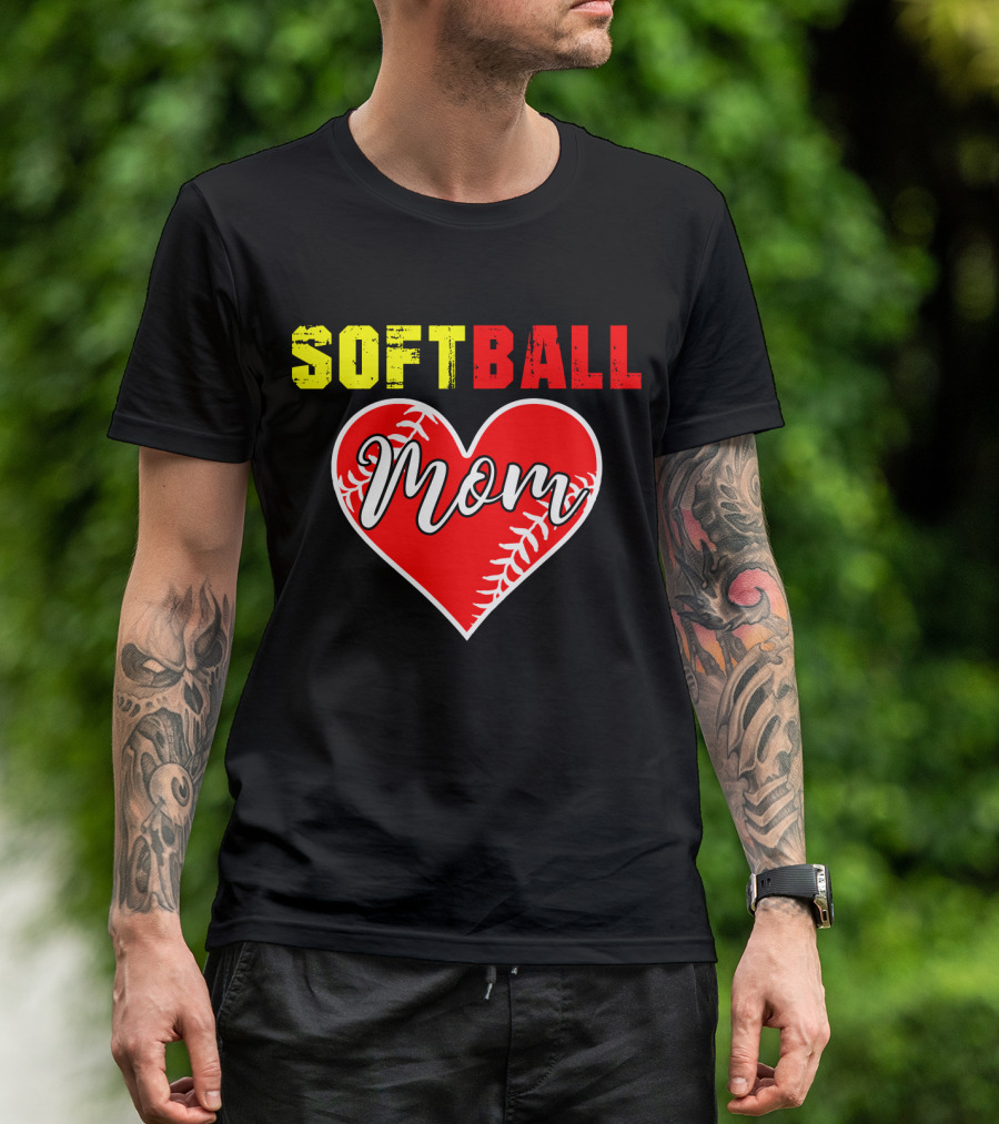 Softball Mom Heart Softball Fans T-Shirt