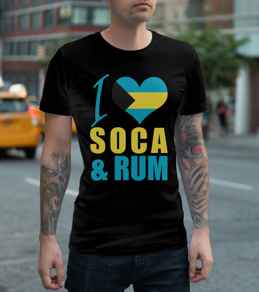 I Love Soca and Rum Bahamas Flag Heart T-Shirt