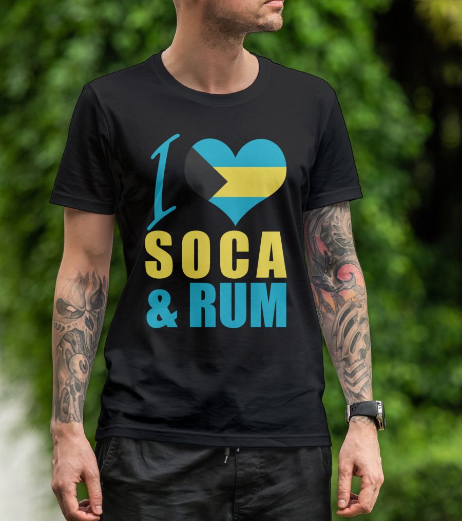 I Love Soca And Rum Bahamas Flag Heart T-Shirt