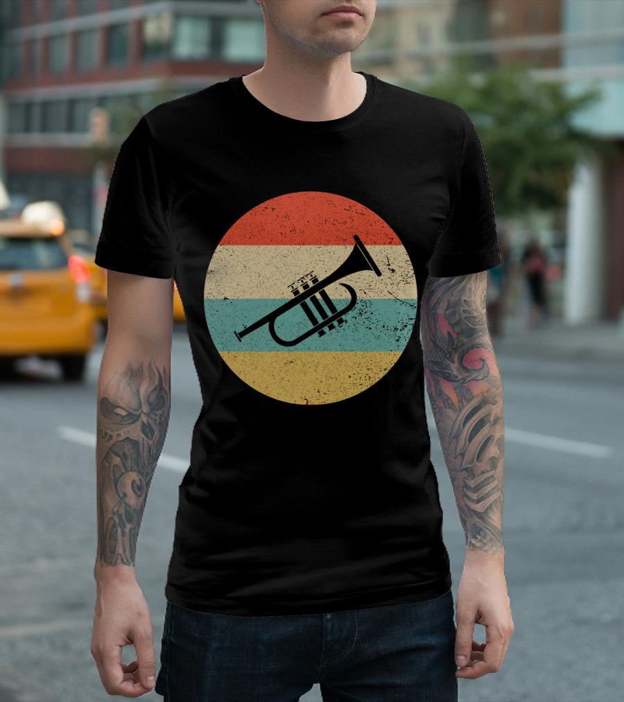 Vintage Retro Trumpet Circle Stripes T-Shirt