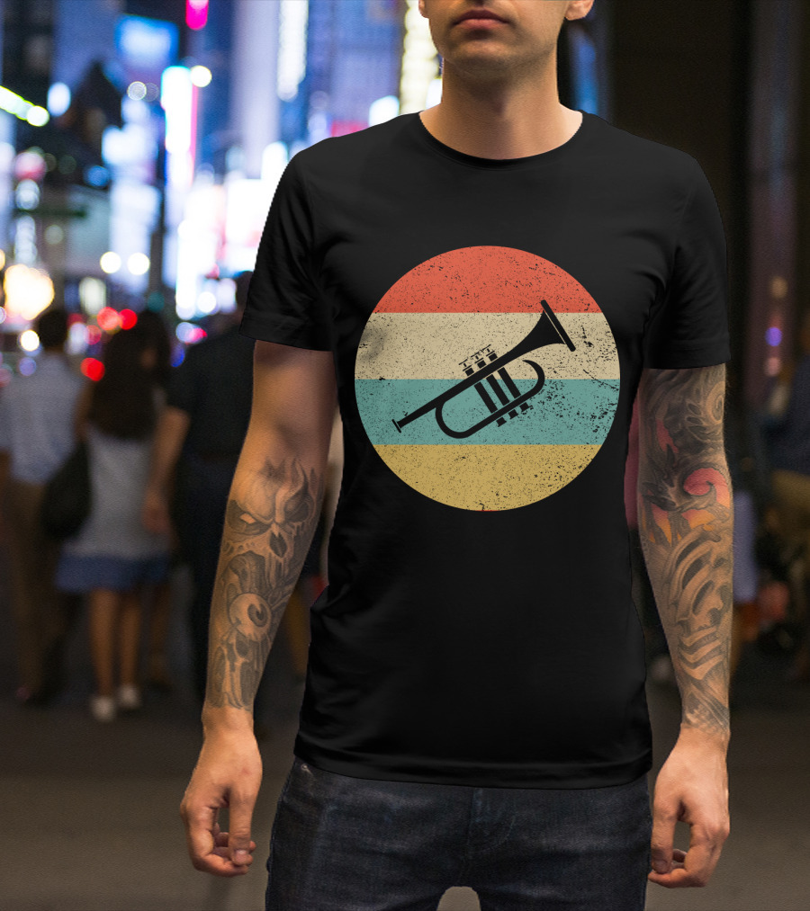 Vintage Retro Trumpet Circle Stripes T-Shirt
