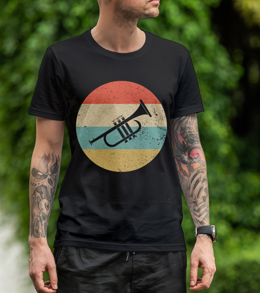 Vintage Retro Trumpet Circle Stripes T-Shirt