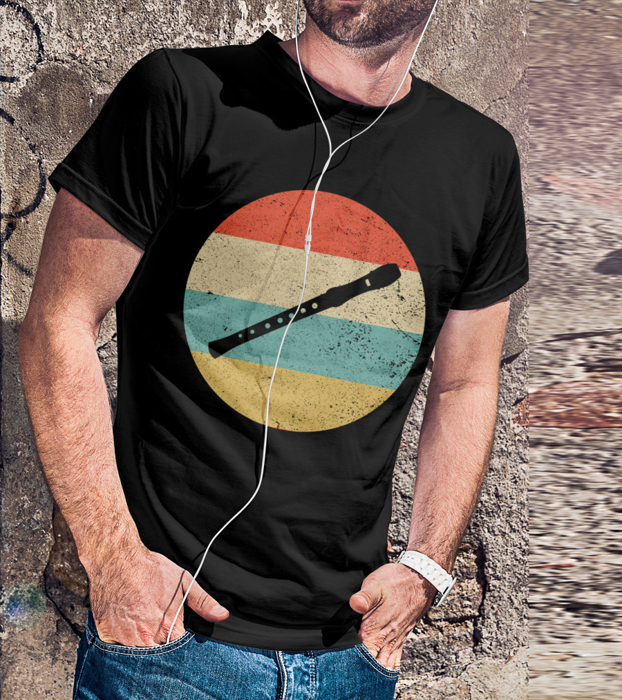 Vintage Retro Flute Circle With Stripes T-Shirt
