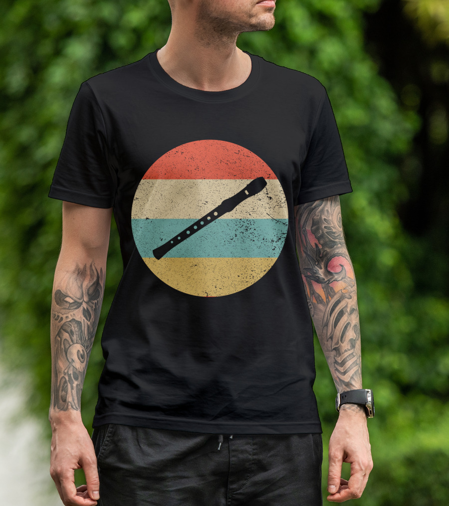 Vintage Retro Flute Circle With Stripes T-Shirt