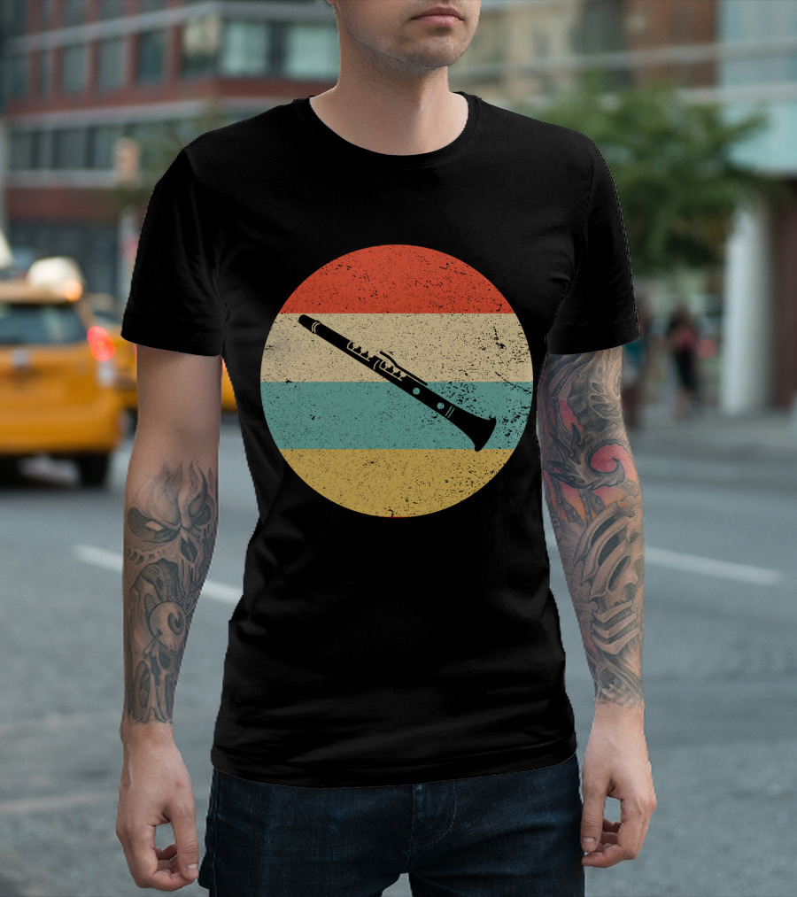 Vintage Retro Clarinet Stripes Circle T-Shirt
