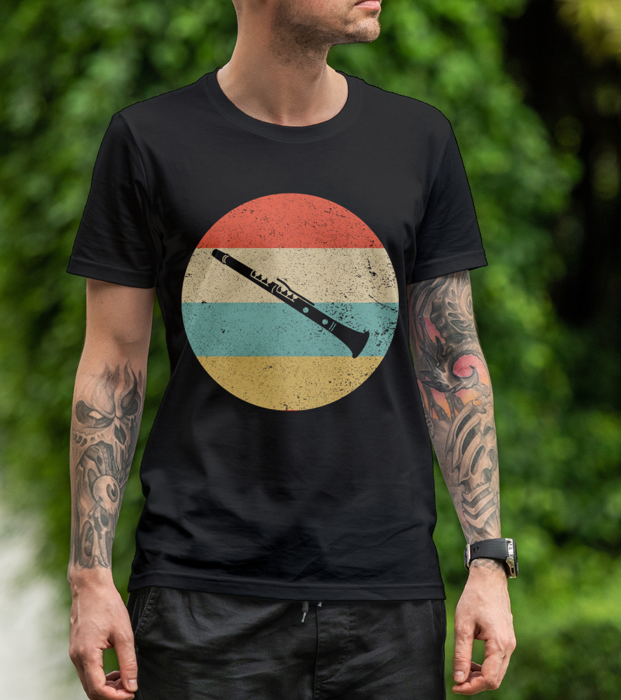 Vintage Retro Clarinet Stripes Circle T-Shirt