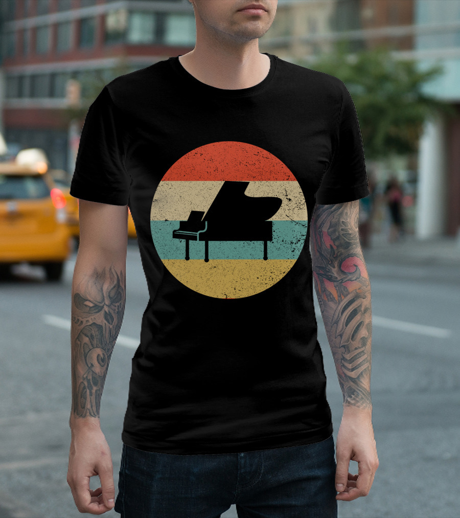 Vintage Retro Piano Silhouette with Stripes T-Shirt