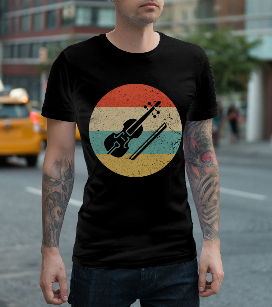 Vintage Retro Viola Instrument Silhouette with Stripes T-Shirt