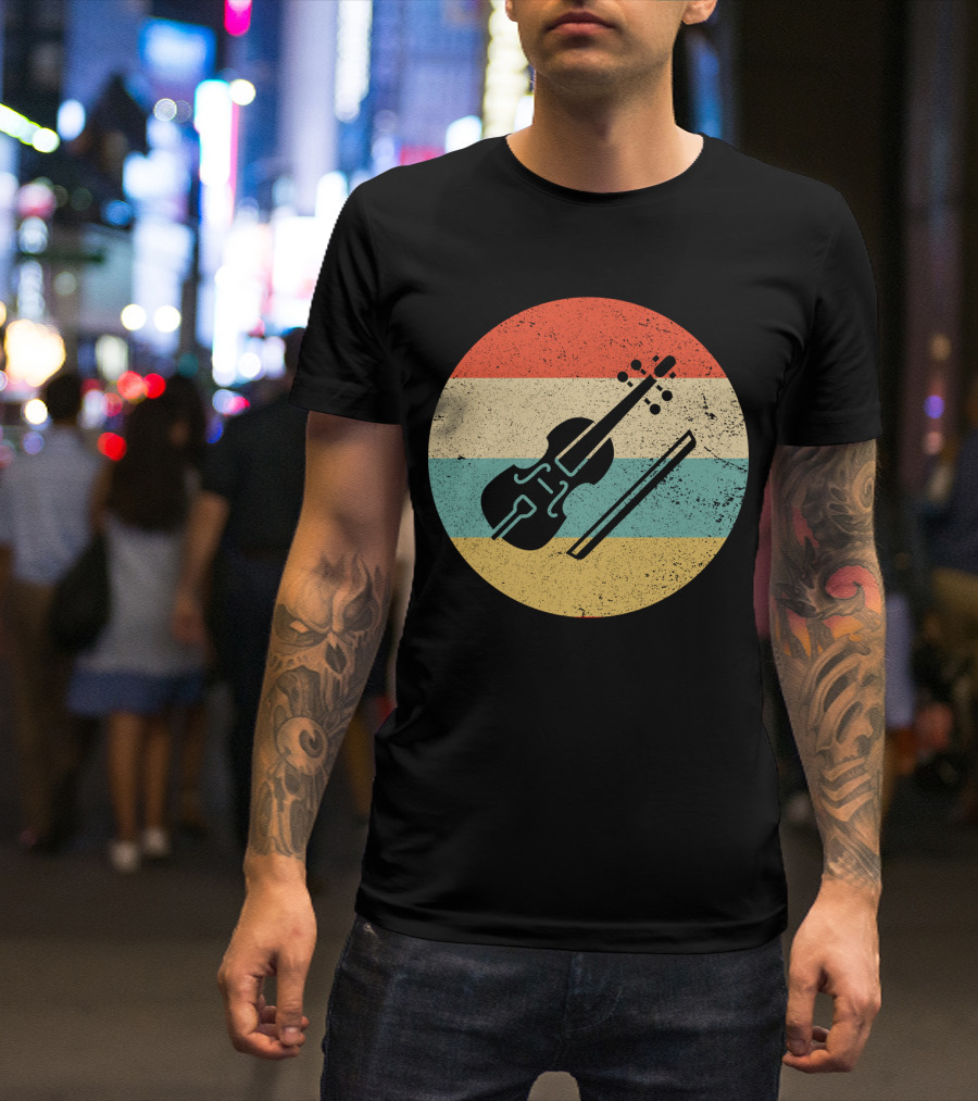 Vintage Retro Viola Instrument Silhouette With Stripes T-Shirt