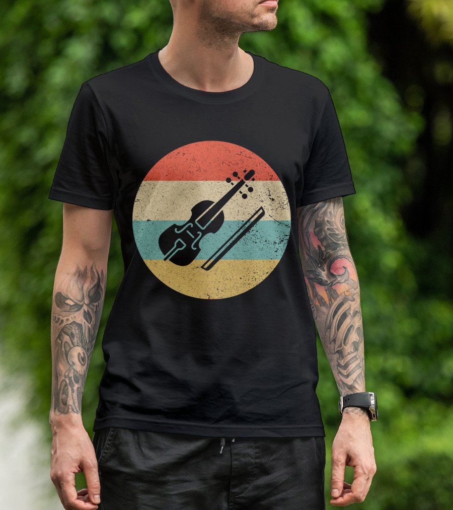 Vintage Retro Viola Instrument Silhouette With Stripes T-Shirt