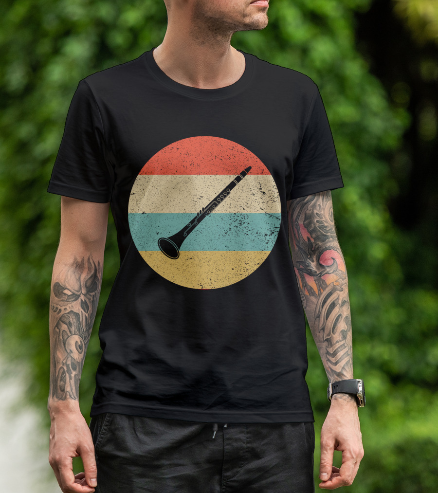 Vintage Retro Oboe Circle With Distressed Stripes T-Shirt